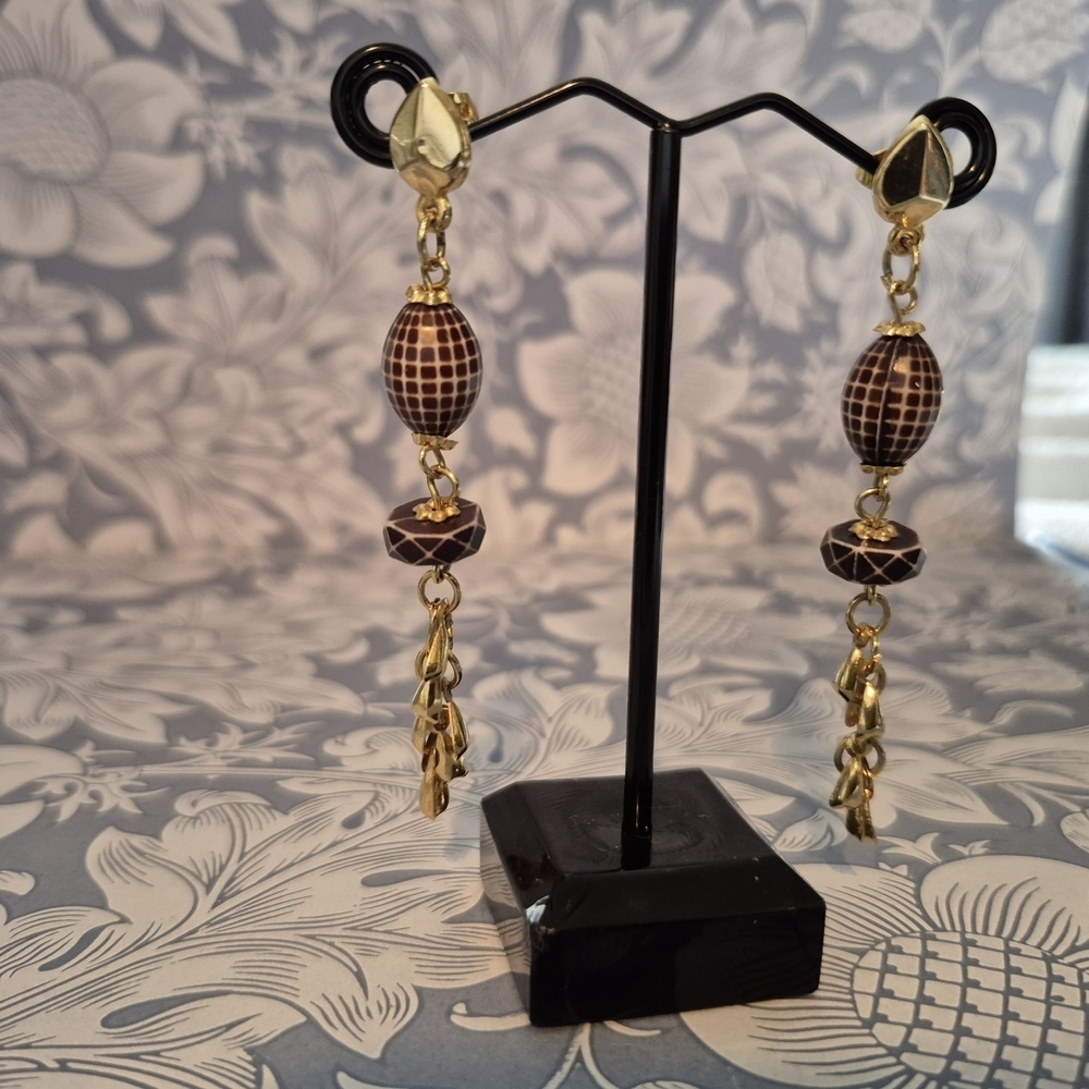 Gold and Brown Dangle Earrings